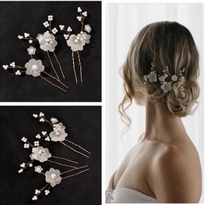 Bridal Hair Pins With Frosted Flowers And Faux Artificial Pearls U-Shaped Metal Alloy Hair Forks For Wedding Party Hairstyles