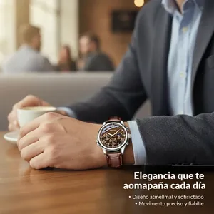 Men Business Quartz Watch Genuine Leather Strap Alloy Case Chronograph Moon Phase Roman Numerals Casual Wristwatch For Men