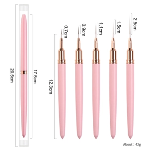 Set di 5 pennelli liner per nail art giapponese con manici rosa e dettagli oro rosa