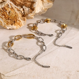Bracciale a catena bicolore in acciaio inossidabile oro 18k e argento con trama martellata