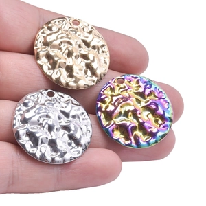 Textured geometric stainless steel charms in gold, silver, and rainbow for DIY jewelry