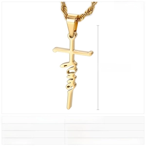 Detailansicht des goldenen Edelstahl-Kreuzanhängers mit Faith Schriftzug Design