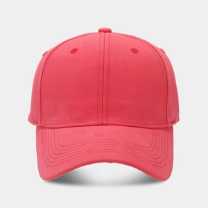 Front view of solid red hard-top baseball cap with structured panels and curved brim