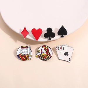 Funny playing card enamel brooches set featuring spades hearts diamonds and club designs