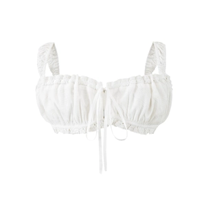Top Court Camisole À Dentelle Plissée Blanche Slim Fit Coton Polyester Avec Cordon De Serrage Style Doux Femme