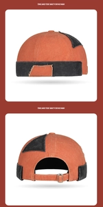 Vue détaillée du bonnet docker avec patchwork contrasté et boucle métallique ajustable