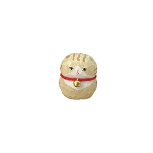 Chibi bell cat desk ornament wood-carved style resin figurine with gold bell