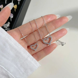 Elegant S925 sterling silver heart pendant necklace with white zircon in two sizes