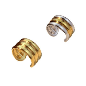 Orecchini ear cuff larghi a strati in oro e bicolore argento e oro per donne