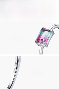Detail view of 925 sterling silver ring featuring a rectangular gradient tourmaline stone