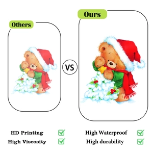 Comparison showing high-definition printing and waterproof quality of Christmas bear toilet sticker