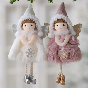 Plush Christmas Angel Ornaments With Glitter Wings Mesh Dress Hanging Dolls For Tree Decorations Festive Home Decor