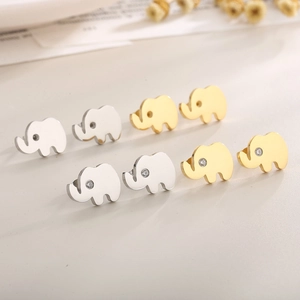 Detail of elephant stud earrings in gold and silver finishes with crystal accents