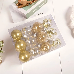 Set of 24 gold Christmas baubles in transparent PVC box for holiday tree decoration