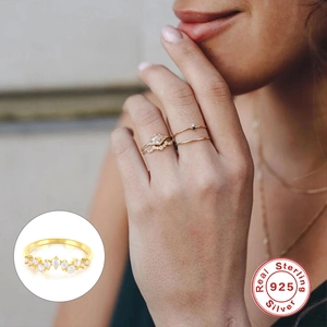 Irregular S925 sterling silver ring featuring a single row of sparkling white zircons