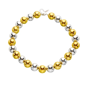 Collier punk minimaliste avec des perles rondes métalliques bicolores or et argent