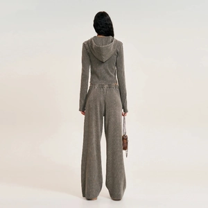Rear view of washed grey vintage set with cropped hoodie and wide-leg joggers