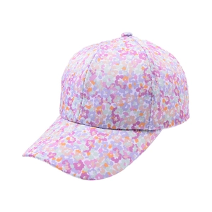 Kids floral print baseball cap in light purple cotton fabric for outdoor sun protection