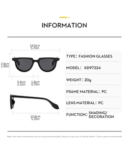 Detailed size measurement chart for stylish men sunglasses including frame dimensions and weight
