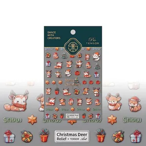 3D embossed Christmas nail art stickers featuring reindeer, snowmen, and holiday patterns