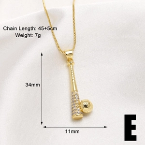 Spécifications de taille du pendentif de batte de baseball dorée orné de zircons cubiques
