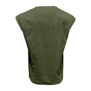 Rear view of army green sleeveless athletic vest for men with loose fit style