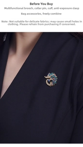 Detail of a colorful rhinestone hedgehog brooch pinned on a black suit lapel