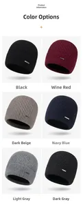 Grid view of winter knit beanies in black, wine red, beige, navy, and grey colors