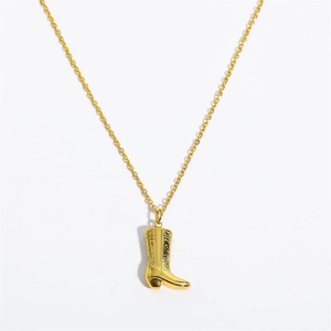 Vintage gold stainless steel necklace with Western cowboy boot pendant for women
