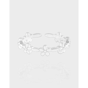 925 Sterling Silver Floral Ring Adjustable Open Finger Band Daisy Flower Jewelry For Women