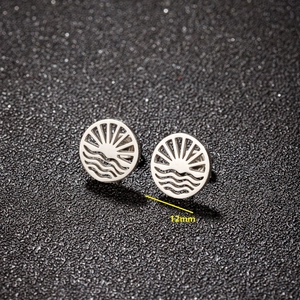 Minimalist 12mm hollow round wave earrings in polished silver stainless steel