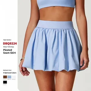 Women Quick Dry Tennis Skort High Waist Bubble Hem Pleated Sports Skirt With Pockets Anti-Exposure Running Fitness Skort