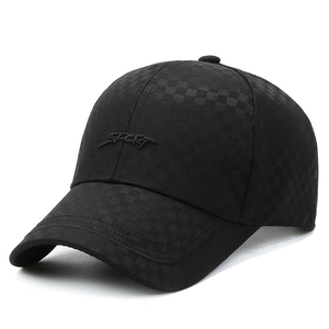 Classic black men's baseball cap with subtle plaid texture and SPORT embroidery