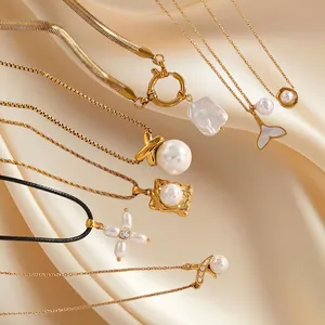 Stainless Steel Artificial Pearl Pendant Necklace Gold Plated Waterproof Hypoallergenic Fashion Jewelry For Women