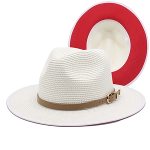 Straw Fedora Hat Wide Brim Summer Beach Panama Sun Cap With Leather Band Metal Buckle For Women Men Breathable