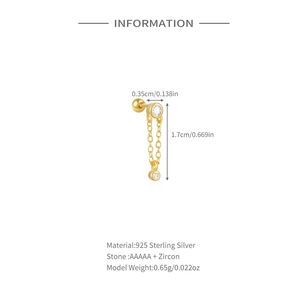 Detailed size chart showing 1.7cm height of 925 sterling silver star stud earring