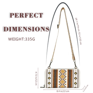 Bohemian canvas clutch bag with geometric pattern, adjustable strap and zipper closure