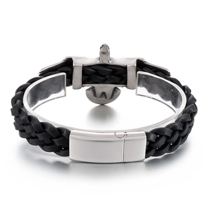 Braided leather eagle bracelet for men, featuring a polished stainless steel eagle charm