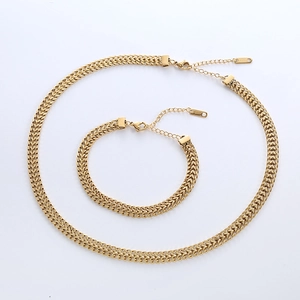 Chic 18K gold plated stainless steel wheat chain necklace and bracelet jewelry set
