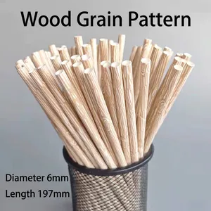 Eco-friendly 6mm x 197mm paper straws with realistic bamboo wood grain pattern