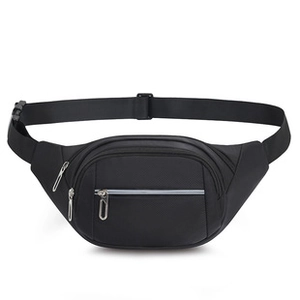Detail view of black 400D oxford waterproof waist bag with adjustable strap and buckle
