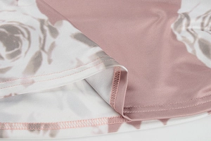 Detail of floral print fabric with high-quality stitching and seam finishing