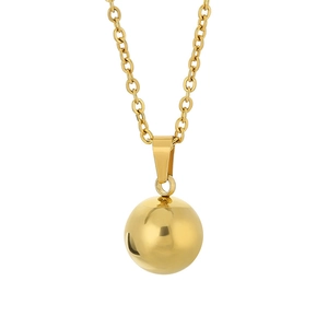 Polished golden stainless steel bead pendant necklace on a minimalist chain for women