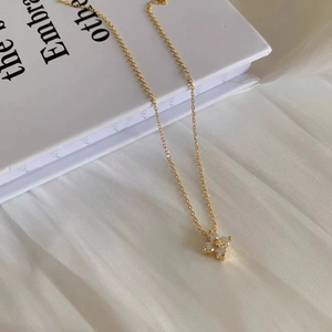 S925 sterling silver 14K gold plated clover flower pendant necklace with crystals
