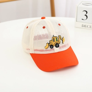 Children's mesh breathable baseball cap with cartoon excavator embroidery detail