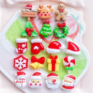 Mini Christmas Resin Cabochons Santa Snowman Gingerbread Man Flatback DIY Craft Decoration Accessories For Hair Clips