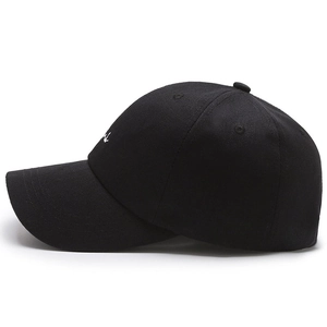 Classic black cotton baseball cap with white letter embroidery for men and women