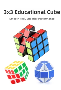 Three-piece puzzle set including classic 3x3 speed cubes and blue white magic snake toy