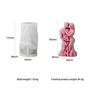Detailed view of couple hug silicone mold with dimensions for DIY candle making