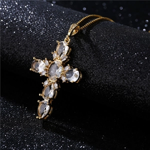 Cross Pendant Necklace Copper With Micro Inlaid Zircon Hip Hop Punk Style Religious Jewelry For Men And Women Gold Plated